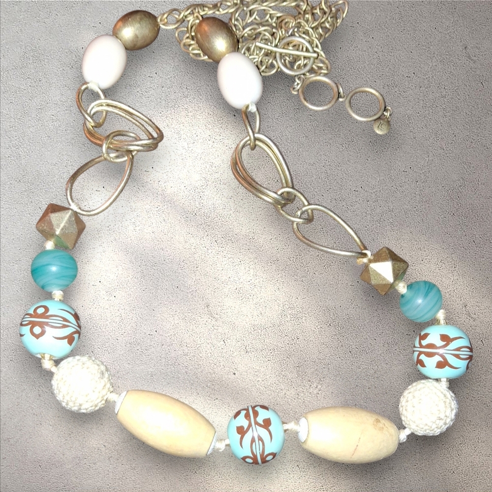 Lc Beaded bohemian chunky Necklace goldtone neutral tones